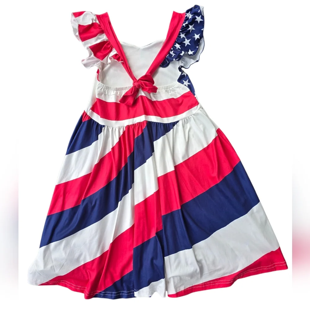NWOT Patriotic Flag Ruffle Sleeve Dress Size 12